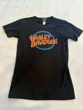 Harley-Davidson Black Tee with Orange and Blue Logo